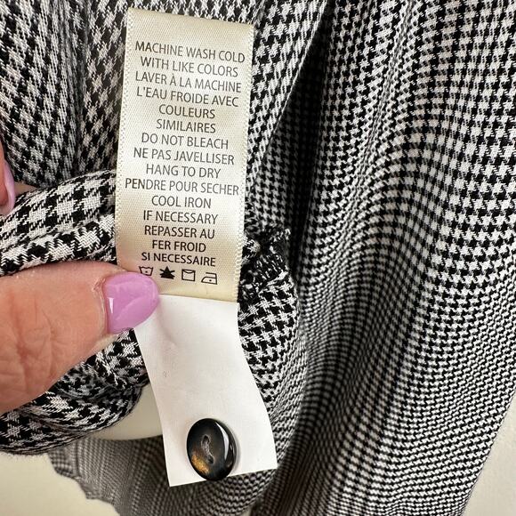 NEW Max Studio Blouse Top Long Sleeve Houndstooth Print Black White Large - Picture 11 of 12